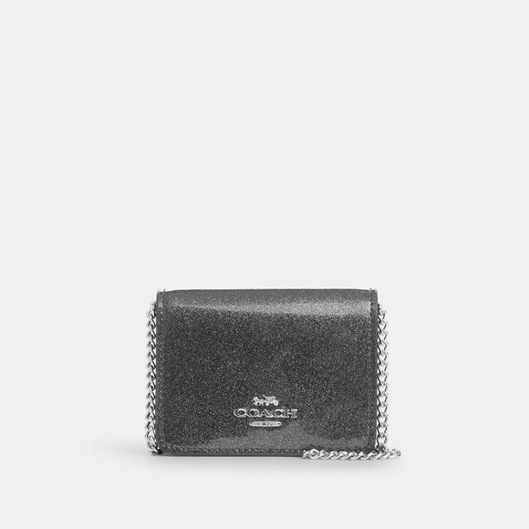 Coach Handbags - NWT Coach Black Glitter Gunmetal Mini-Wallet on Chain